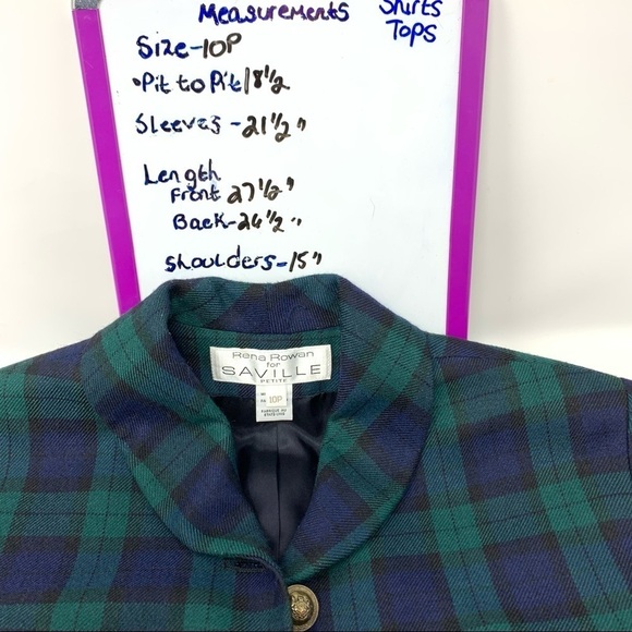 Y2K Rena Rowan Saville Wool Blend Tartan Plaid Blazer Brass Buttons Size 10P - Picture 7 of 15